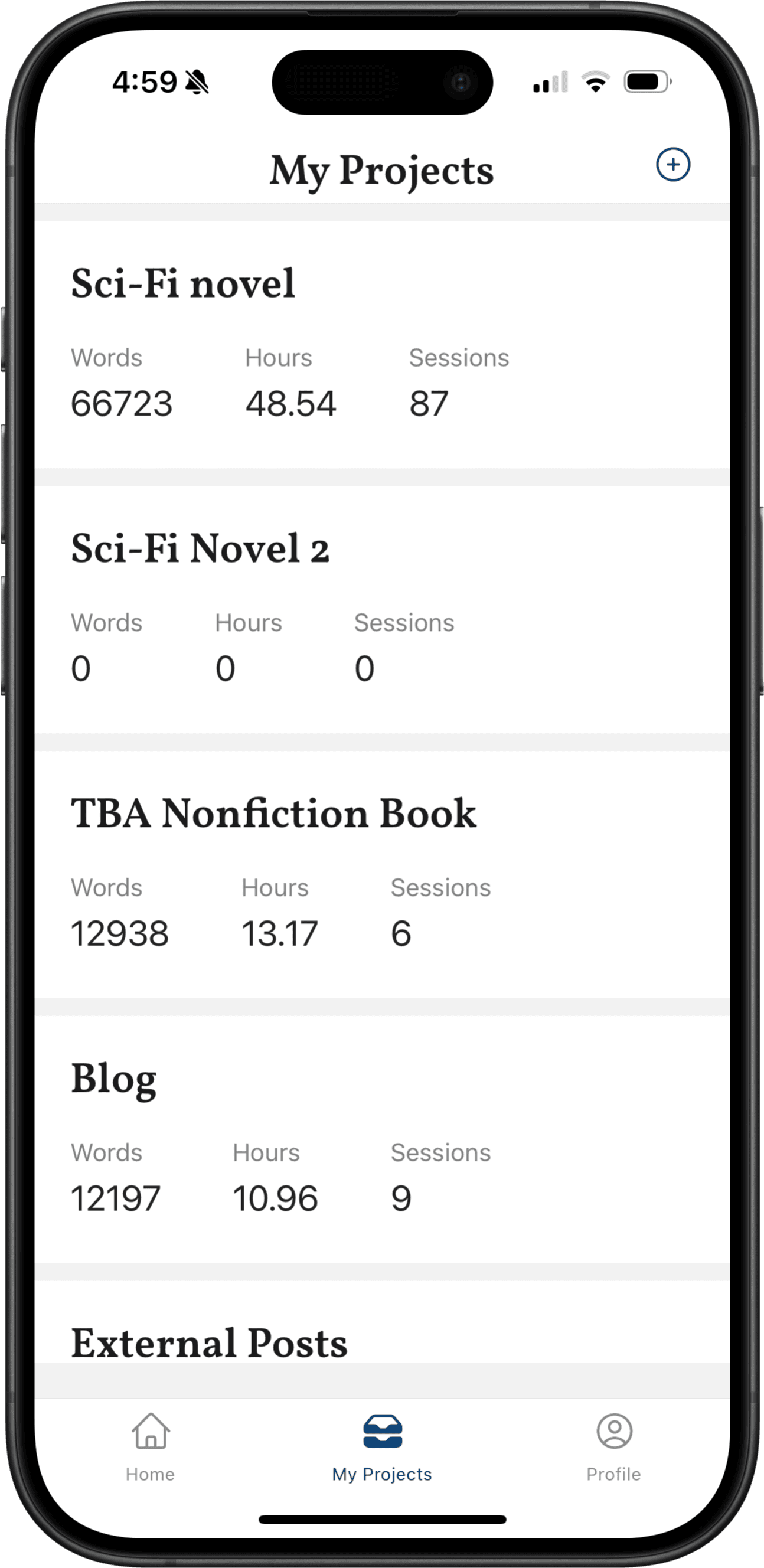 A screenshot of the Projects tab in the app.